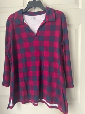 Tunic, burgundy & navy checked